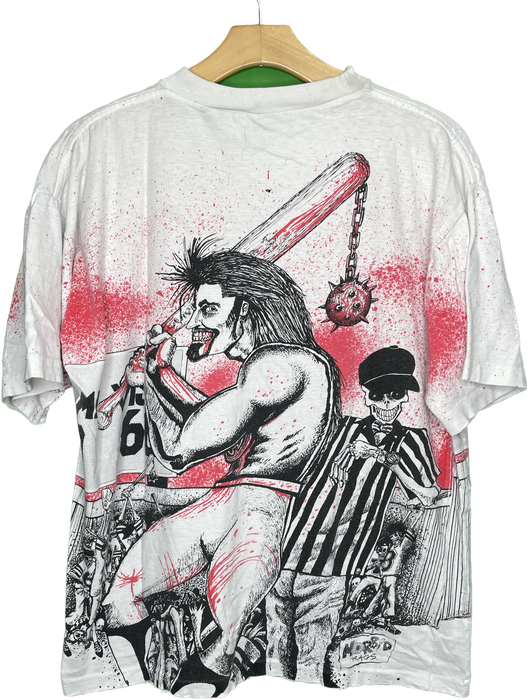L Morbid Rags AOP Baseball Football Skeleton Mullet Vintage T-Shirt