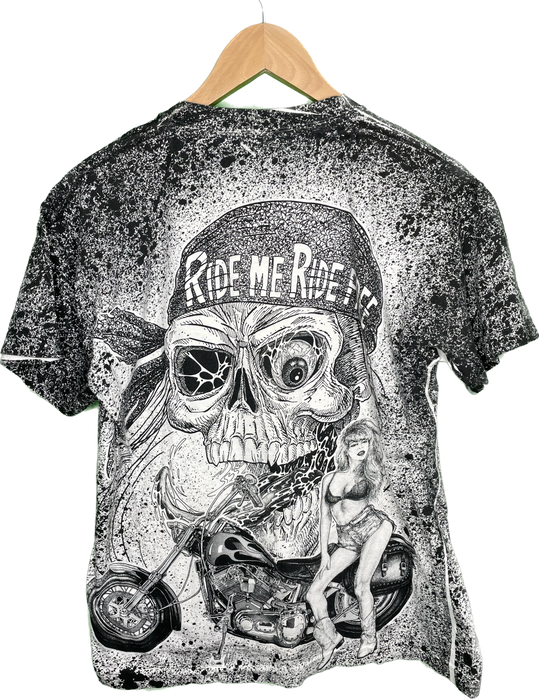 M Morbid Rags Artist Spike AOP Ride Me Ride Free Motorcycle Chopper Vintage T-Shirt