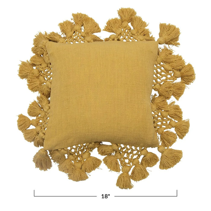 Cotton Slub Crochet Pillow - Mustard
