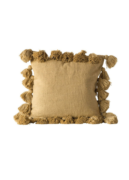 18" Square Cotton Woven Pillow - Mustard