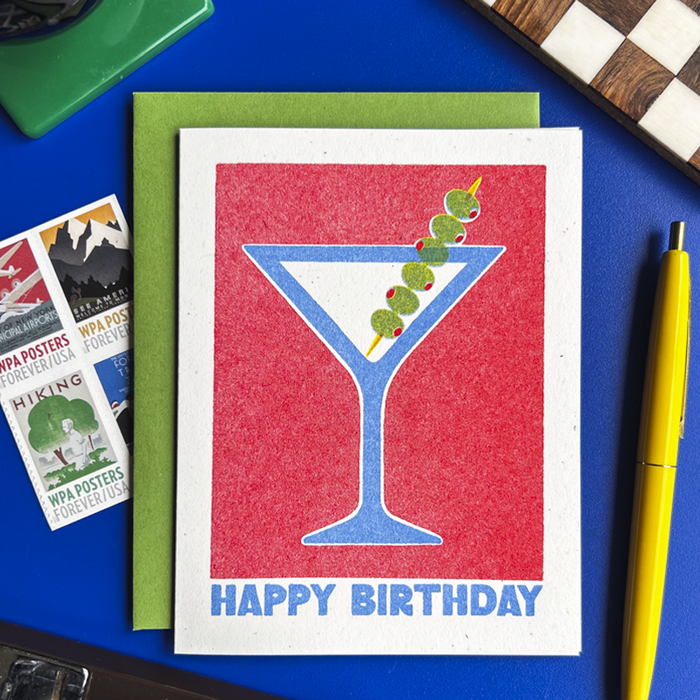 Happy Birthday Martini - Risograph Card