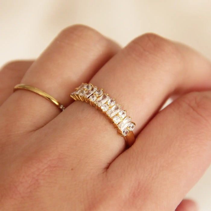 Baguette + Round CZ Wide Band Ring