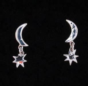 Sterling Silver Crescent Moon with Nova Star Earring