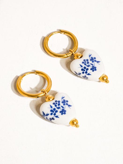 Ceramic Floral Heart Earrings