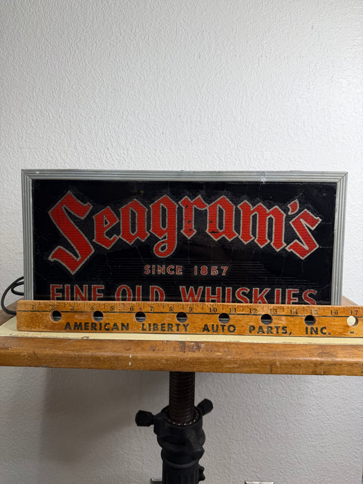 Vintage Rare 1930s 40s Seagram’s Whiskies Light Bar Back Sign Crinkle Glass