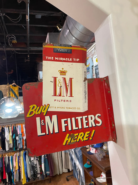 ORIGINAL VINTAGE CHESTERFIELD & L&M FILTERS CIGARETTE FLANGE SIGN OLD SMOKES