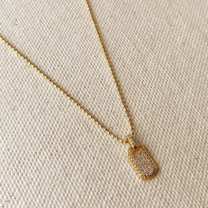 14K Yellow Gold Diamond Mini Dog Tag Necklace