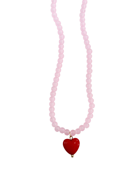 Pippa Pink Beaded Necklace with Heart Charm