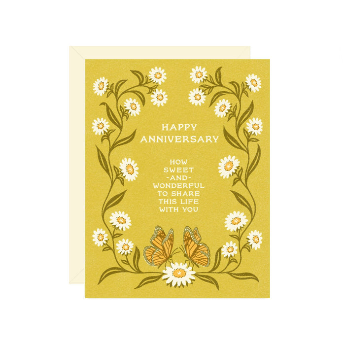 Anniversary Greeting Card - Daisies & Butterflies
