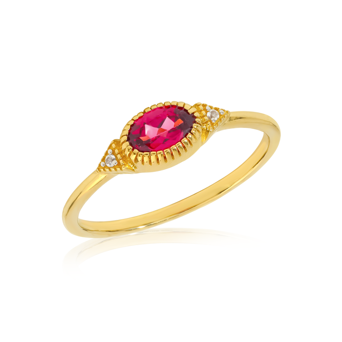 Gold Plated Over Silver Rhodolite Garnet Solitaire Ring