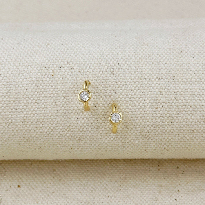14k Gold Filled Solitaire Bezel CZ  C-Hoop Earrings