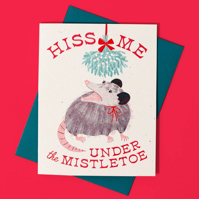 Hiss Me Under the Mistletoe - Risograph Christmas Card