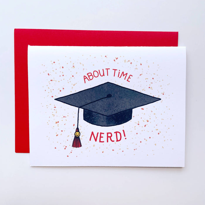 About Time, Nerd! Red Themed Graduation Card