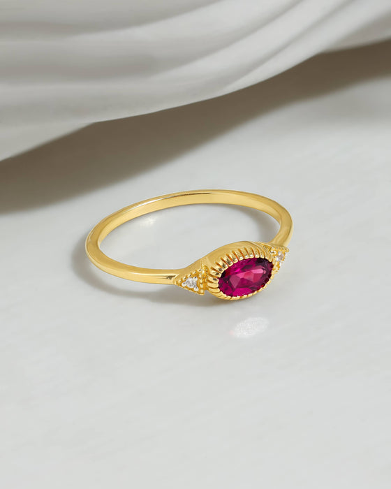 Gold Plated Over Silver Rhodolite Garnet Solitaire Ring