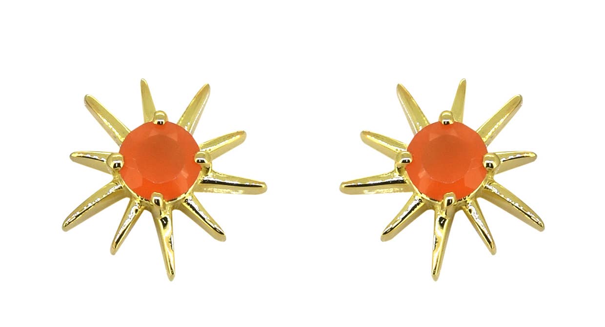 Carnelian SunShine Stud Earrings  Gold Plated over Silver
