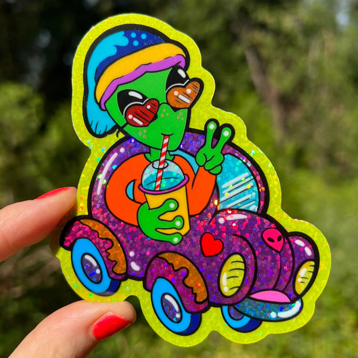Alien In Car Sticker
