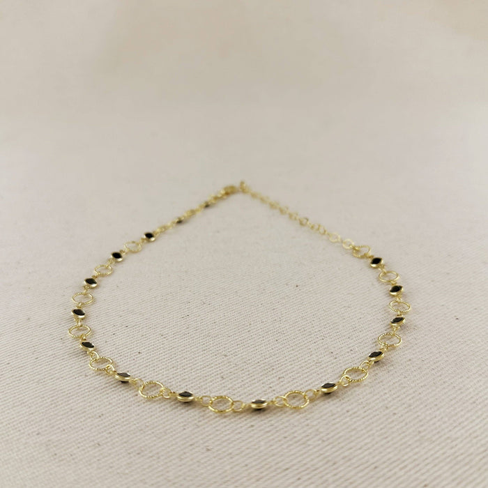 18k Gold Filled Black Bezel CZ & Circles Choker Necklace