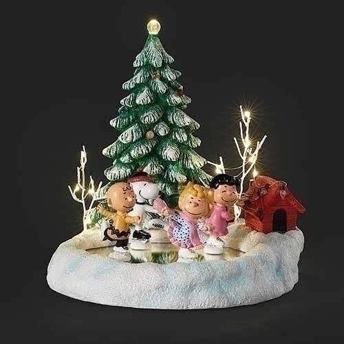 9"H Lighted Musical Skatepond Peanuts with Christmas Tree