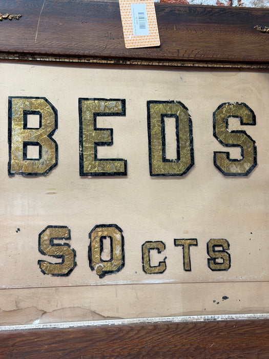 Early Late 1800s 1900s Hand Painted Antique Beds 50 cents Hotel Sign