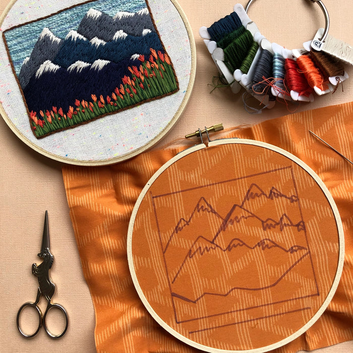 Mountain + Tulips Landscape Embroidery Kit