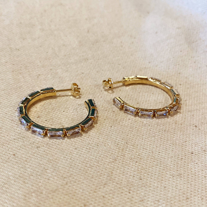 18k Gold Filled Baguette Cubic Zircon Hoop Earrings