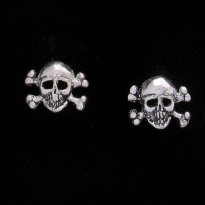 Sterling Silver Skull with Bones Post Earring