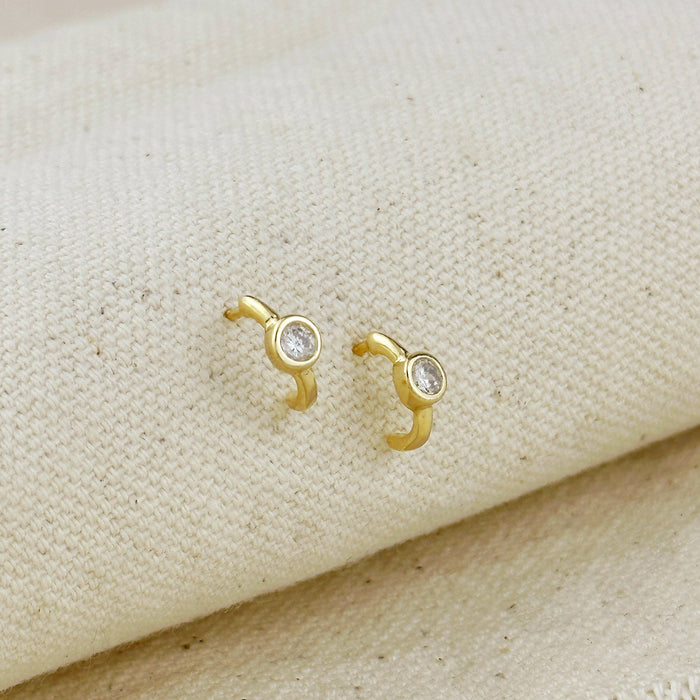 14k Gold Filled Solitaire Bezel CZ  C-Hoop Earrings
