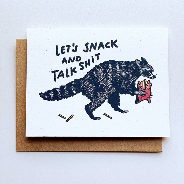 Let’s Snack and Talk Shit Raccoon Greeting Card