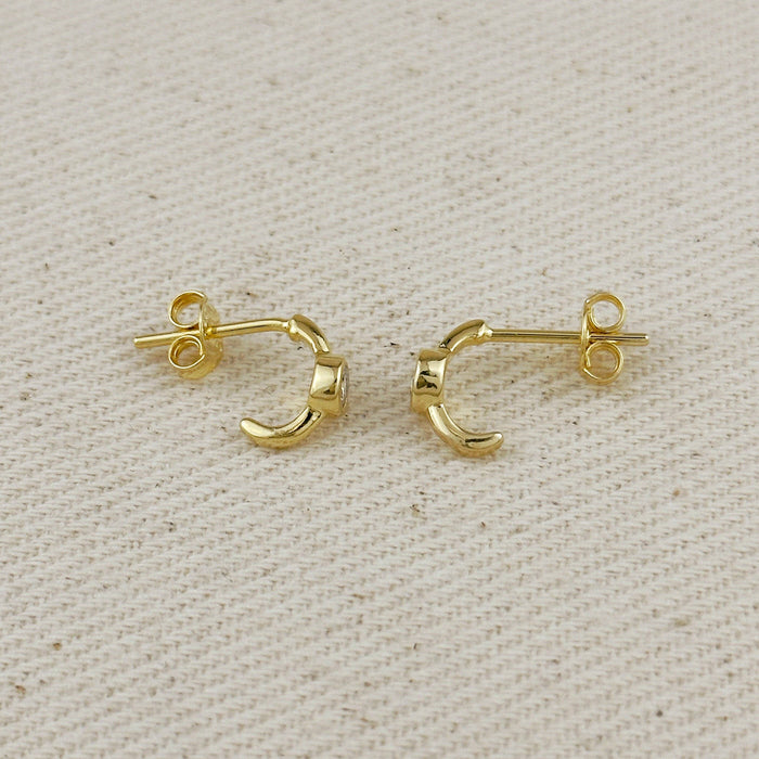14k Gold Filled Solitaire Bezel CZ  C-Hoop Earrings