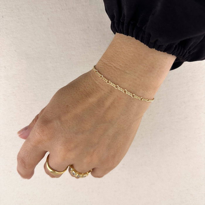 18k Gold Filled Rounded Figaro Chain Bracelet
