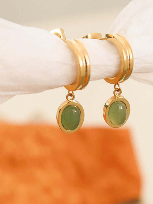 Dainty Round Stone Dangle Earrings