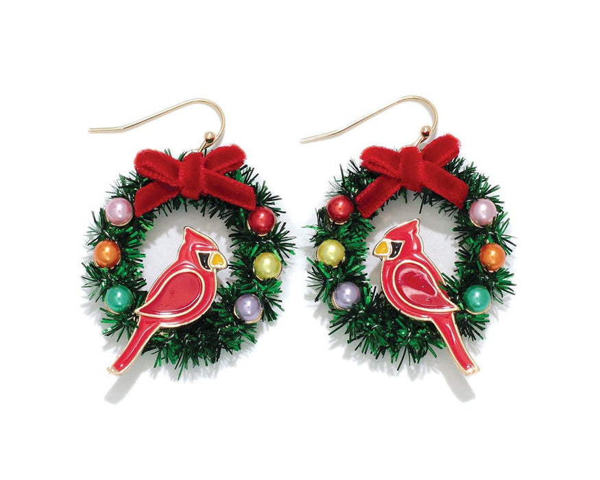 Wreath + Cardinal Earrings