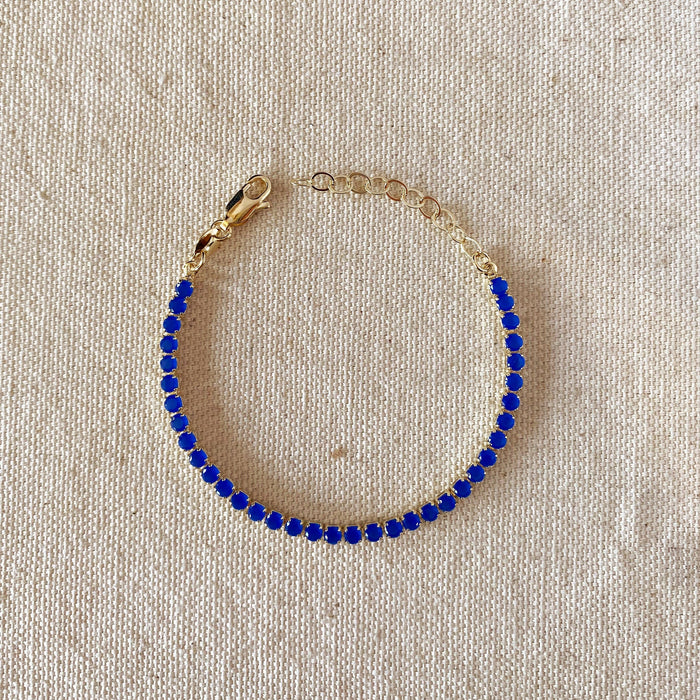 18k Gold Filled 3mm Cubic Zirconia Royal Blue Bracelet