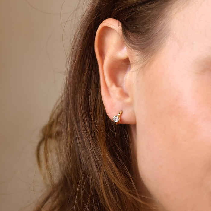 14k Gold Filled Solitaire Bezel CZ  C-Hoop Earrings