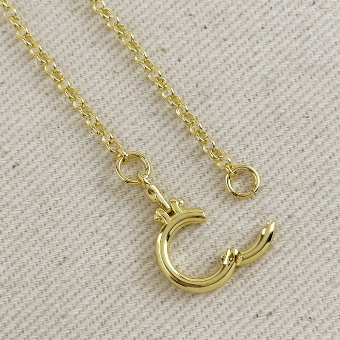18k Gold Filled Rolo Chain With Round Clicker Clasp Bracelet