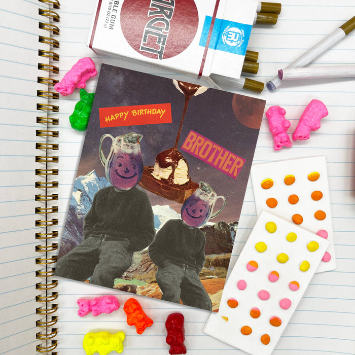 Brother Birthday Card – Vintage Collage with Kool-Aid Heads