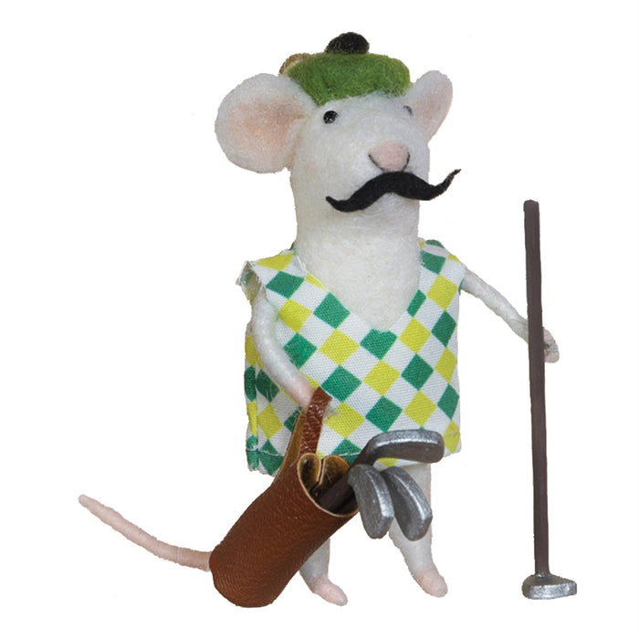 Felt Golfer Mouse Standing Ornament