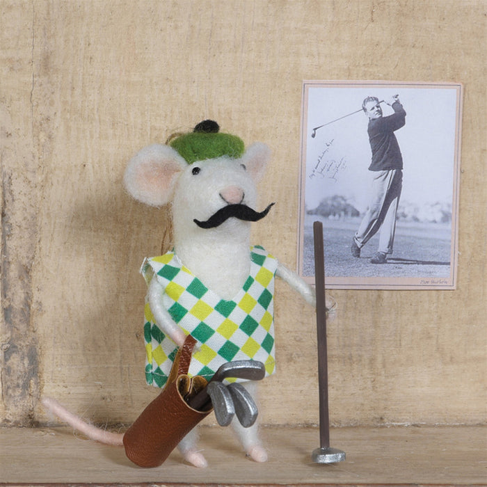 Felt Golfer Mouse Standing Ornament