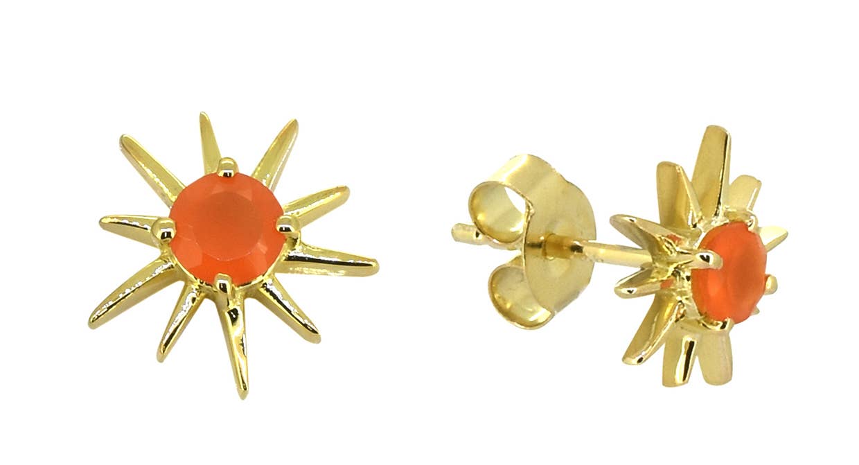 Carnelian SunShine Stud Earrings  Gold Plated over Silver