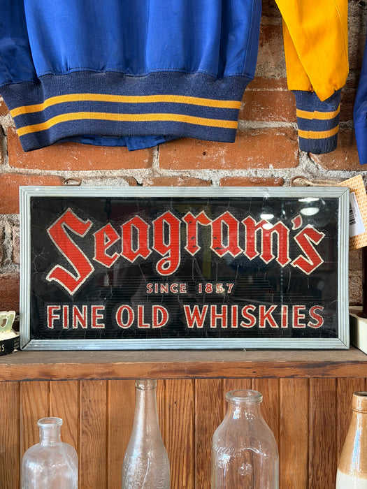 Vintage Rare 1930s 40s Seagram’s Whiskies Light Bar Back Sign Crinkle Glass