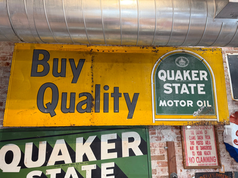 Vintage Quaker Oil Metal Advertising Sign - Yellow