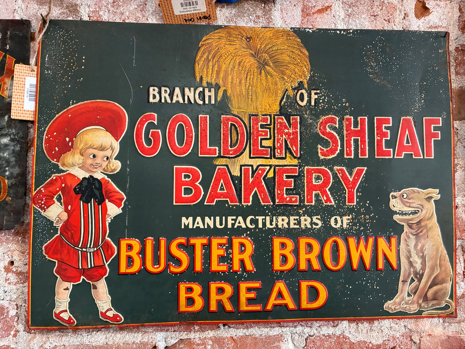 Vintage c.1910 - 1920 Buster Brown Bread Sign Golden Sheaf Bakery
