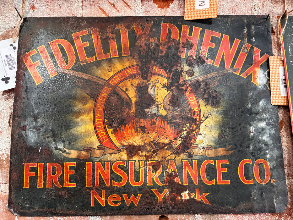 Vintage c.1920 Fidelity Phenix Fire Insurance Co. New York Sign
