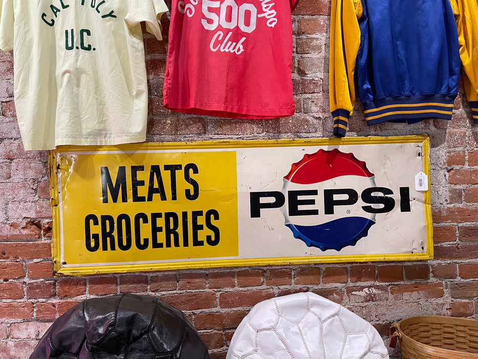 60s Pepsi Meats And Groceries Sign Original Vintage