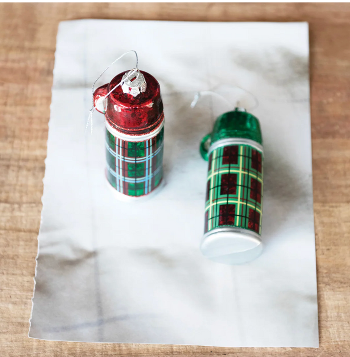 Red Glass Plaid Thermos Ornament