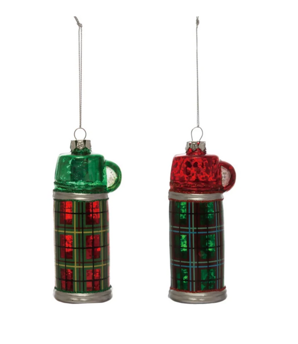 Red Glass Plaid Thermos Ornament