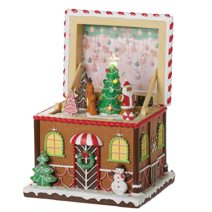 6.25" H Lighted Music Box - Gingerbread House