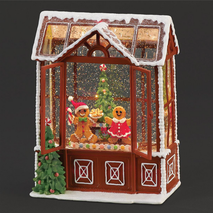 8.5"H Lighted Swirl Greenhouse - Gingerbread