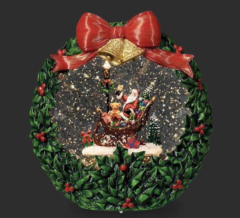 7.5"H Lighted Swirl Wreath - Santa in Sleigh
