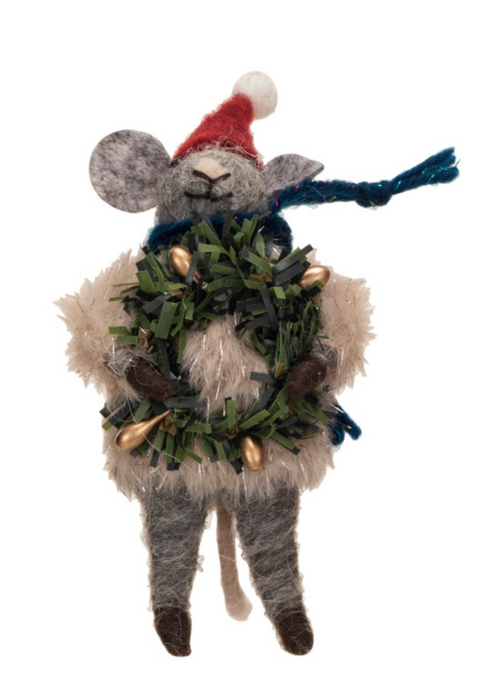 Wool Felt Mouse w/ Faux Fur Sweater